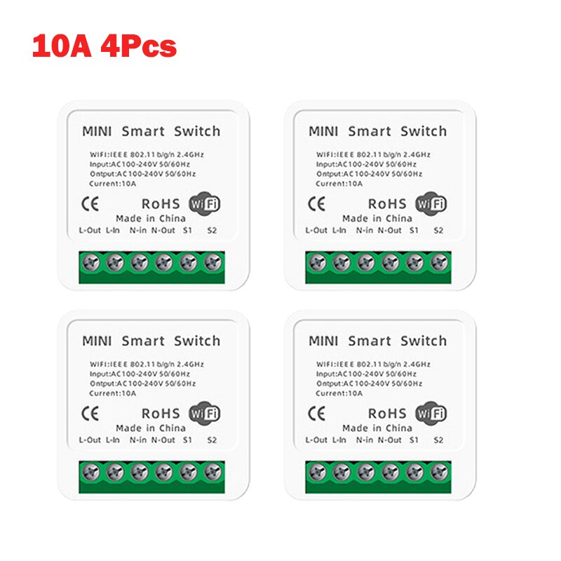 16A 10A MINI Wifi Smart Switch Timer Wireless Switches Smart Home Automation Compatible With Tuya Alexa Google Home Wall Switch: 10A 5pcs