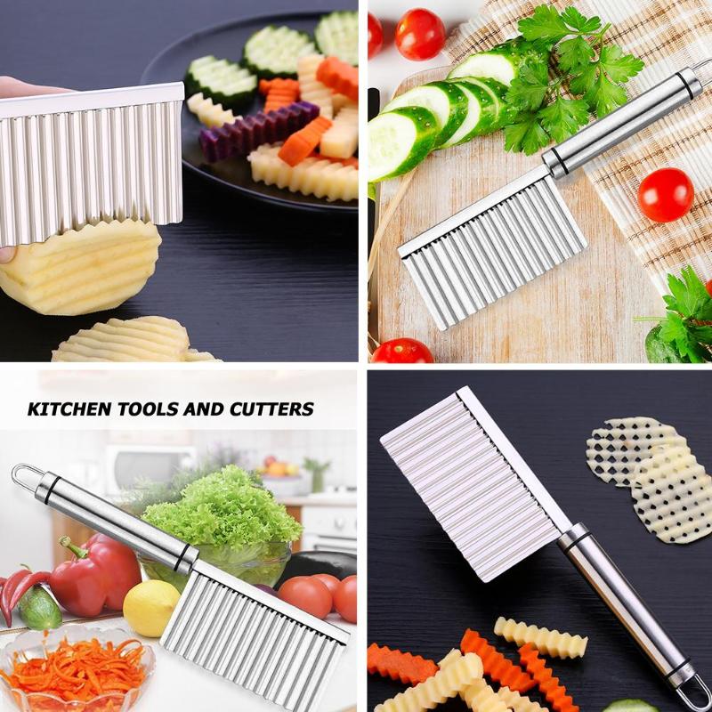 Stainless Steel Potato Wavy Edged Knife Chip Slicer Kitchen Gadget Peeler Cooking Tools Potato Cutter Chopper French Fry Maker