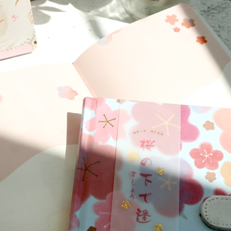 "Sakura Cat v4" Hard Cover Cute Girls Diary Journal Study Notebook Notepad Beautiful Stationery