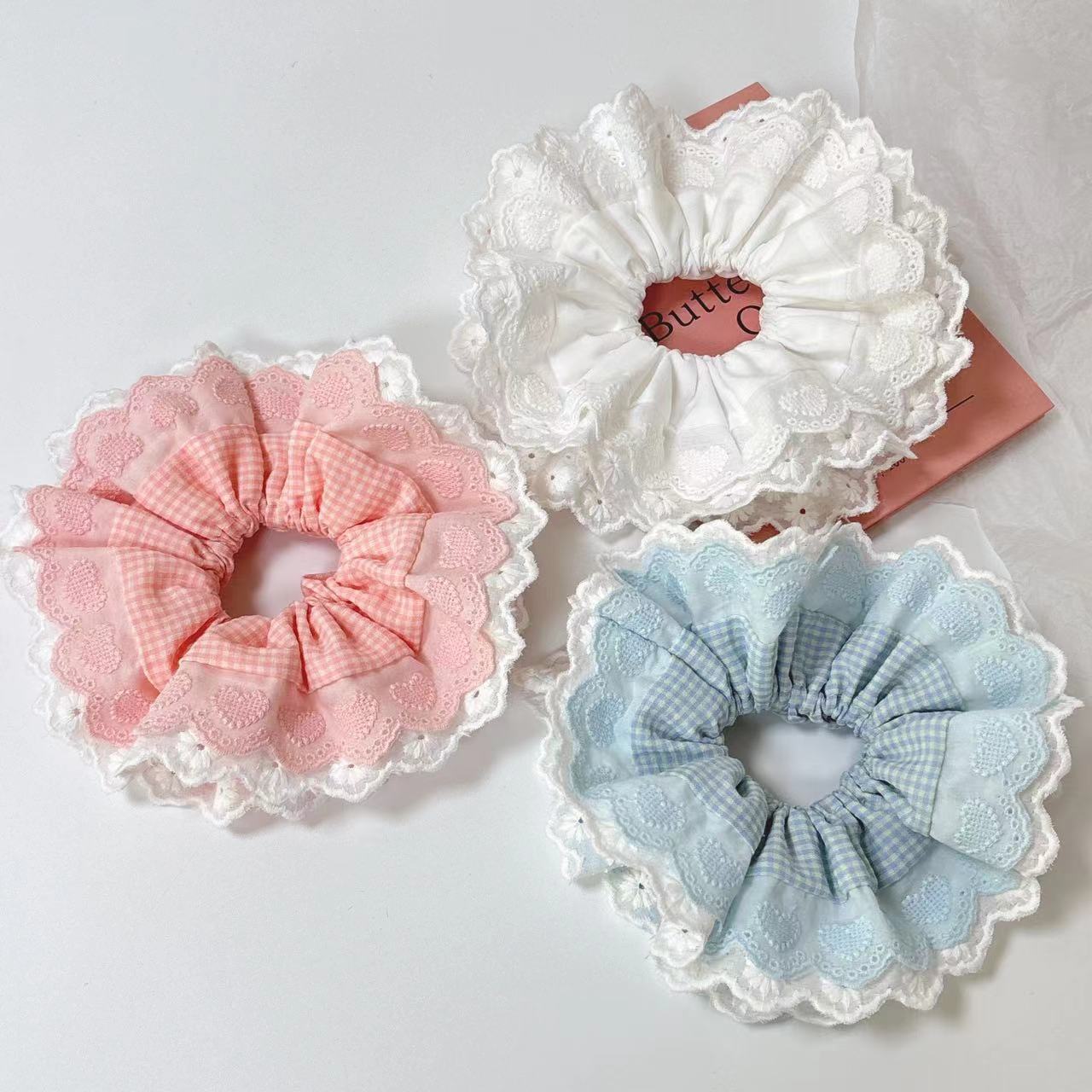 Stora hårband för kvinnor i spets, rutigt hårband, hästsvanshållare, hårknyte, hårring, gummiband, håraccessoarer för kvinnor, huvudbonader