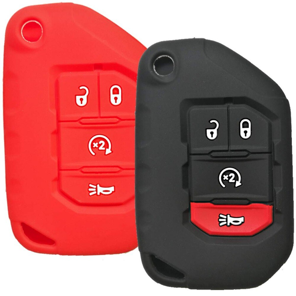 Silicone Cover Case Holder Remote Bag Protector for Jeep Wrangler JL Gladiator JT 4-Buttons Flip Key Fob