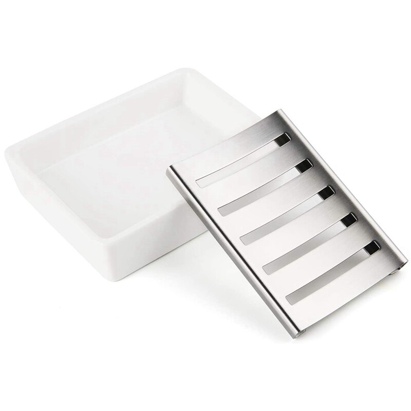 Ceramic Soap Dish Stainless Steel Soap Holder Ceramic Soap Dish Stainless Steel Tray for Shower