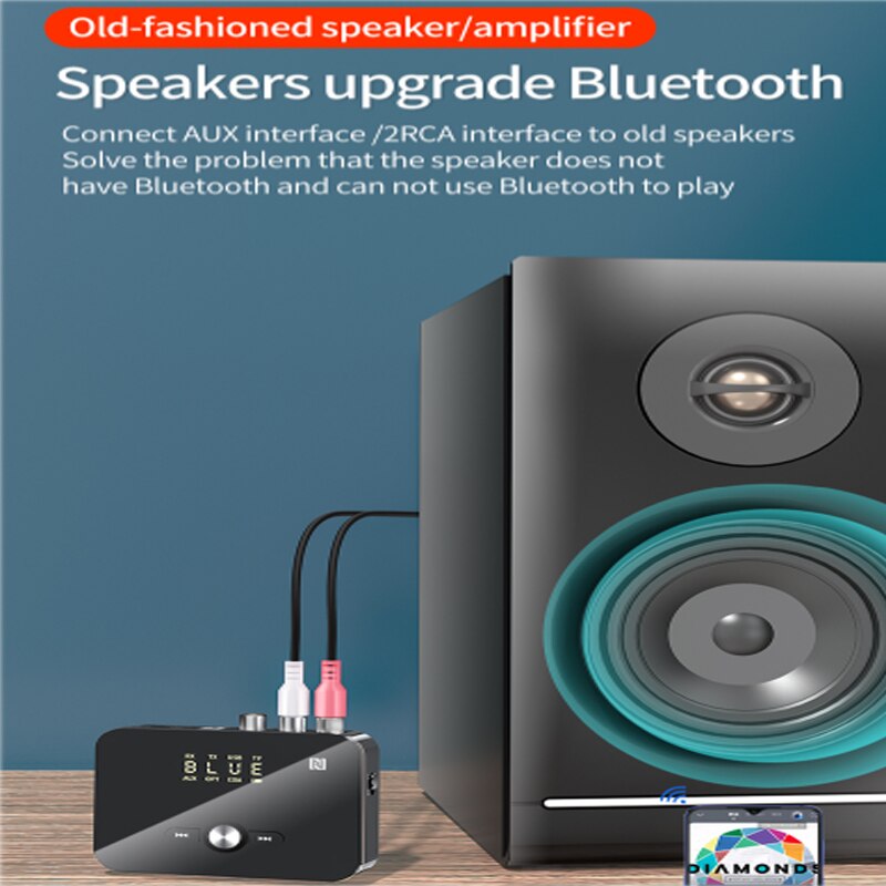 Bluetooth 5.0- empfänger, fm-stereo, 3.5mm aux-klinkenbuchsen, rca-optischer dongle, drahtloser sender für tv, pc, kopfhörer, nfc-audioadapter