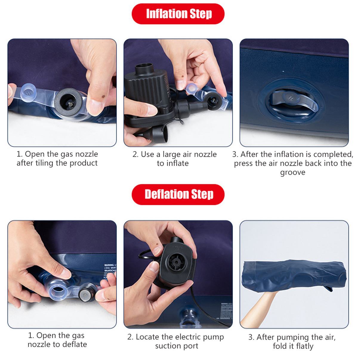 2-In-1 Multifunction Inflatable Travel Mattress 203*183*22cm PVC Flocking Soft Sleeping Rest Cushion for Car Home Auto Accessor