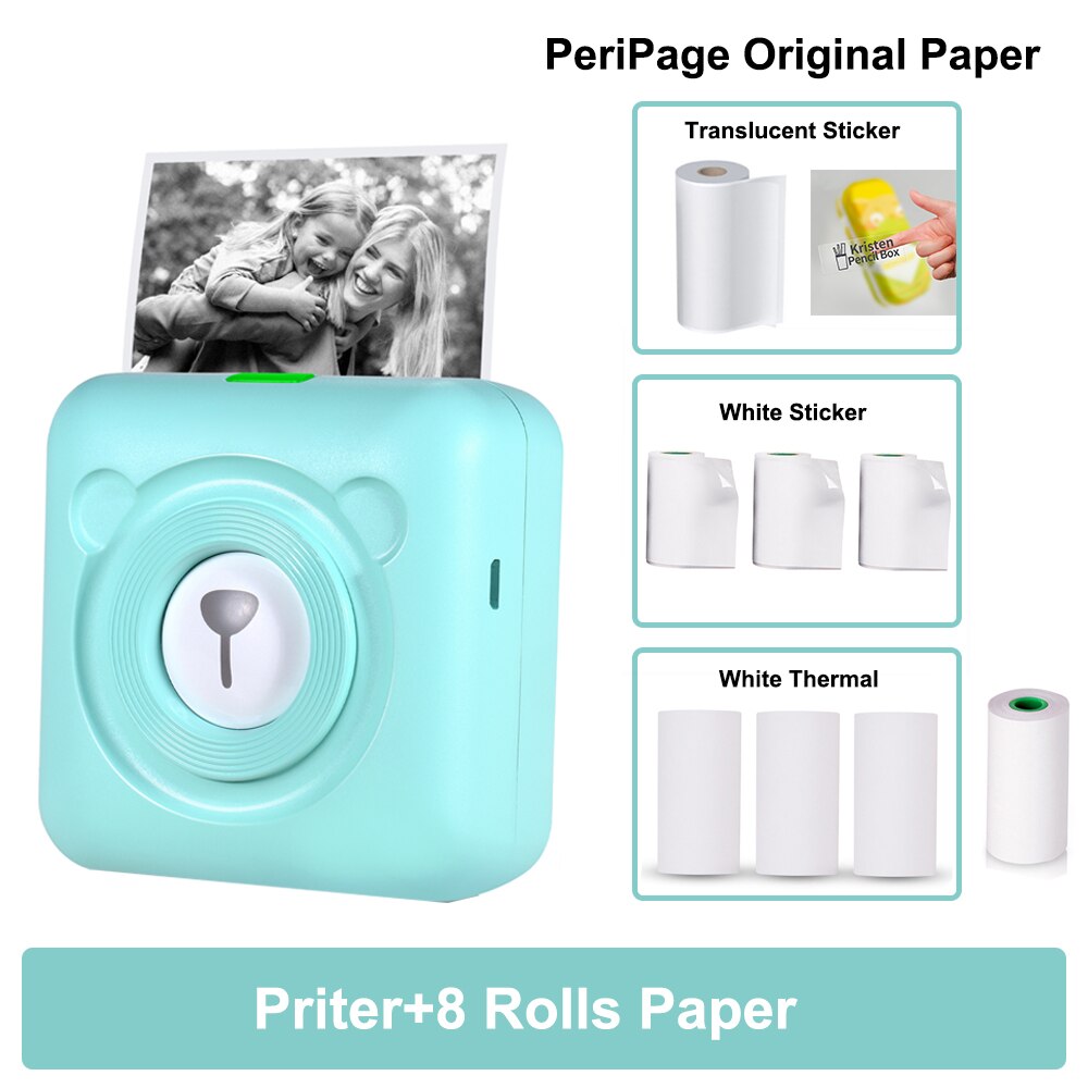 PeriPage A6 203DPI Pocket Thermal Printer Wireless All-in-One Printer BT Picture Label Receipt Paper Printer AR Photo Function: GR-8 papers