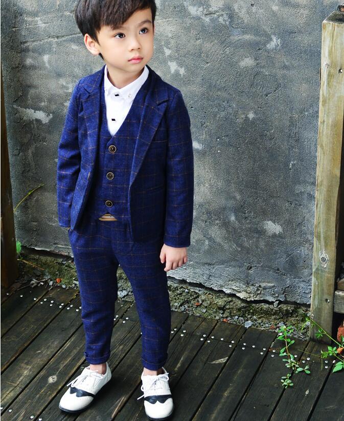 3 delar barn pojkar formell kavaj jacka väst och byxor klänning kostym set för fest slim fit dresswear kostym set: Blå / 15