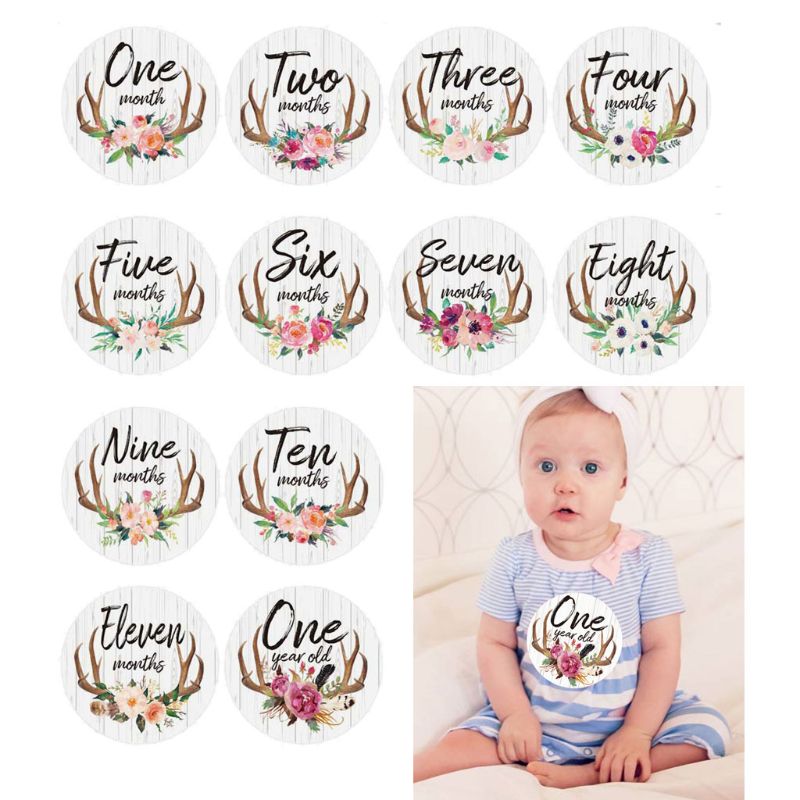Eerste Jaar Maandelijkse Milestone Foto Sharing Baby Buik Stickers, 1-12 Maanden F3ME