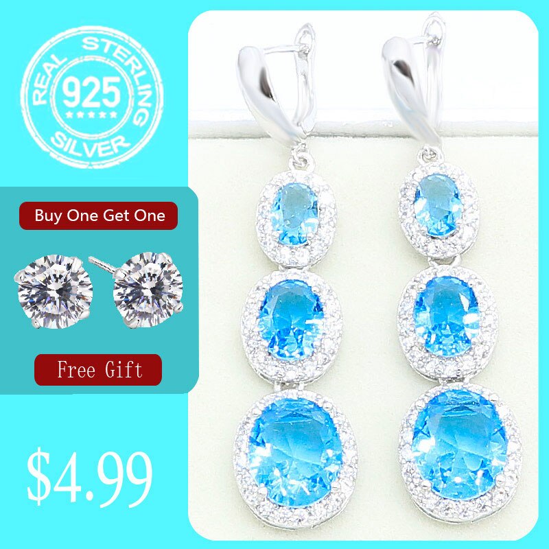 Rainbow Sky Blue Topaz 925 Zilveren Oorbellen Voor Vrouwen Verjaardagsfeestje Sieraden Gratis