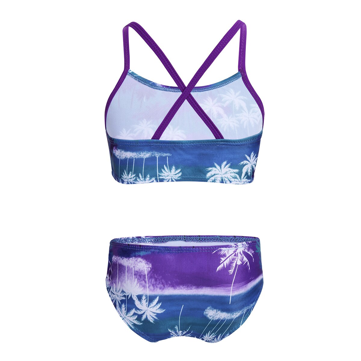 TiaoBug Kids Tropical Palm Printed Tankini Flounce Swimsuit Beach Swimwear Girls Swim Tops with Bottoms Bathing Suit Bikini Set