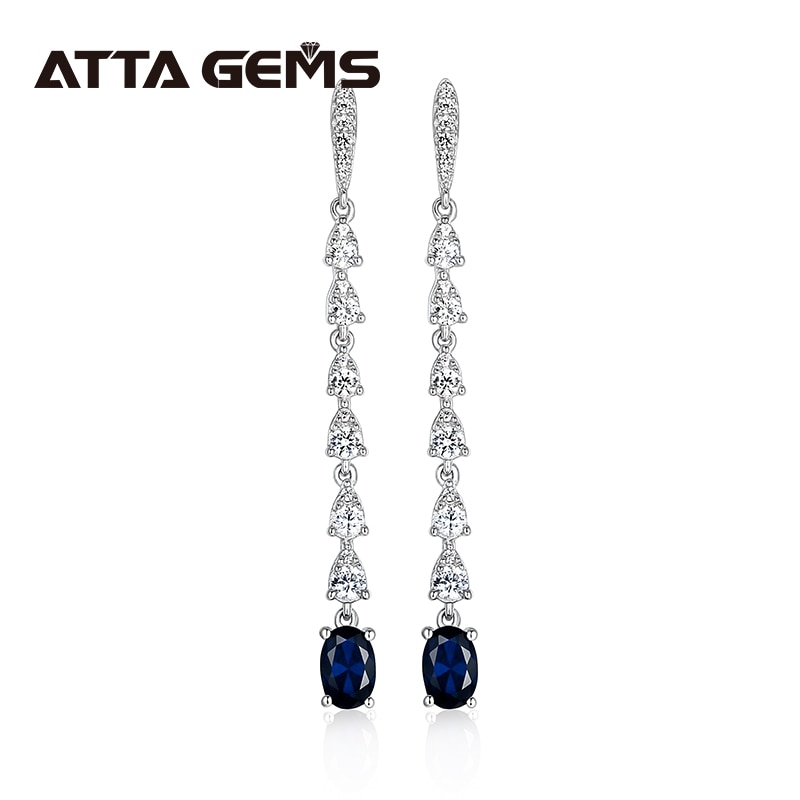Blu Spinello sterlina Argento Lungo Orecchino di Goccia Creato Spinello Orecchino di Disegno per le Donne del Regalo S925 Monili Semplicemente Stile Originale