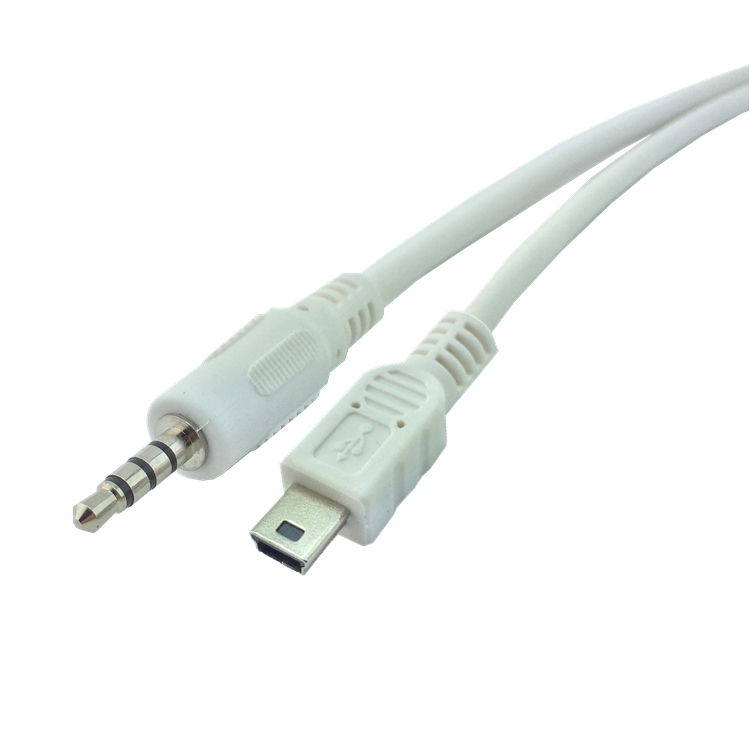 3.5mm Stereo Plug Male to Micro MINI USB 5Pin Male Adapter Converter Audio Cable White 50cm