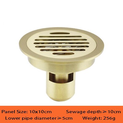 Desagüe redondo para el suelo de latón, 10 CM, escurridor de residuos de ducha, rejilla de drenaje de suelo, dorado,: 2