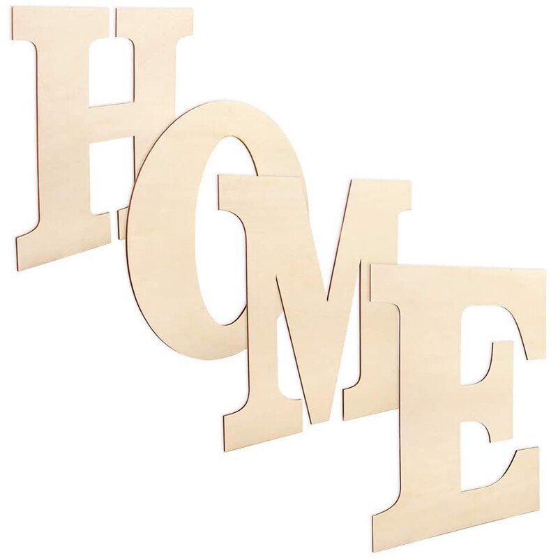 4 pièces 12 pouces lettres en bois non finies grand "Home" pour la décoration murale de la maison