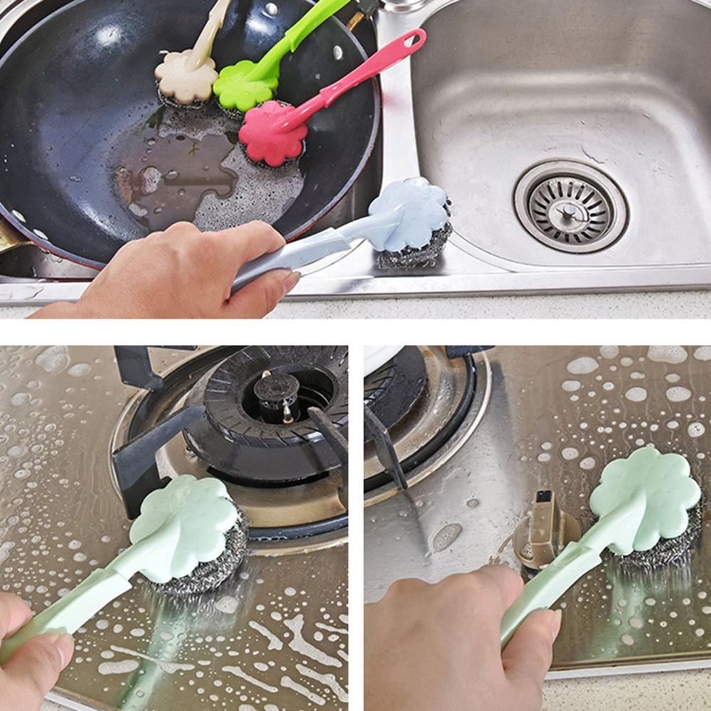 Lange Steel Bal Borstel Spons Afwassen Kom Schotel Pot Borstel Voor Afwassen Keuken Wc Badkamer Wassen Schoonmaken Tool