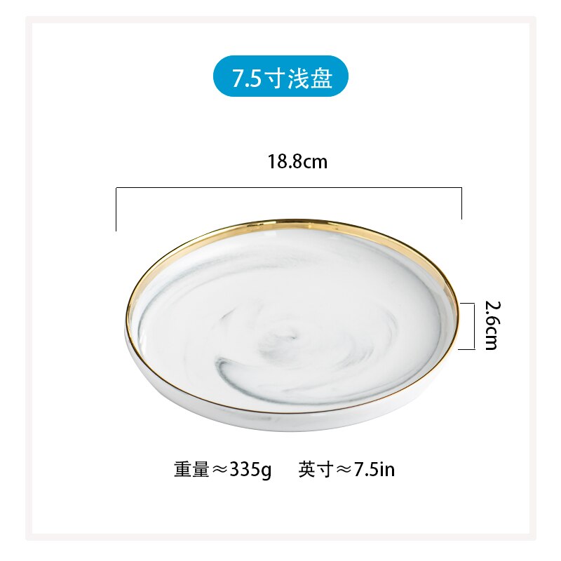 1pc glod marmor keramisk middagsfat tallerken ris salat nudler bolle suppetallerkener servise sett servise kjøkken kokkverktøy: 7.5 tommers tallerken