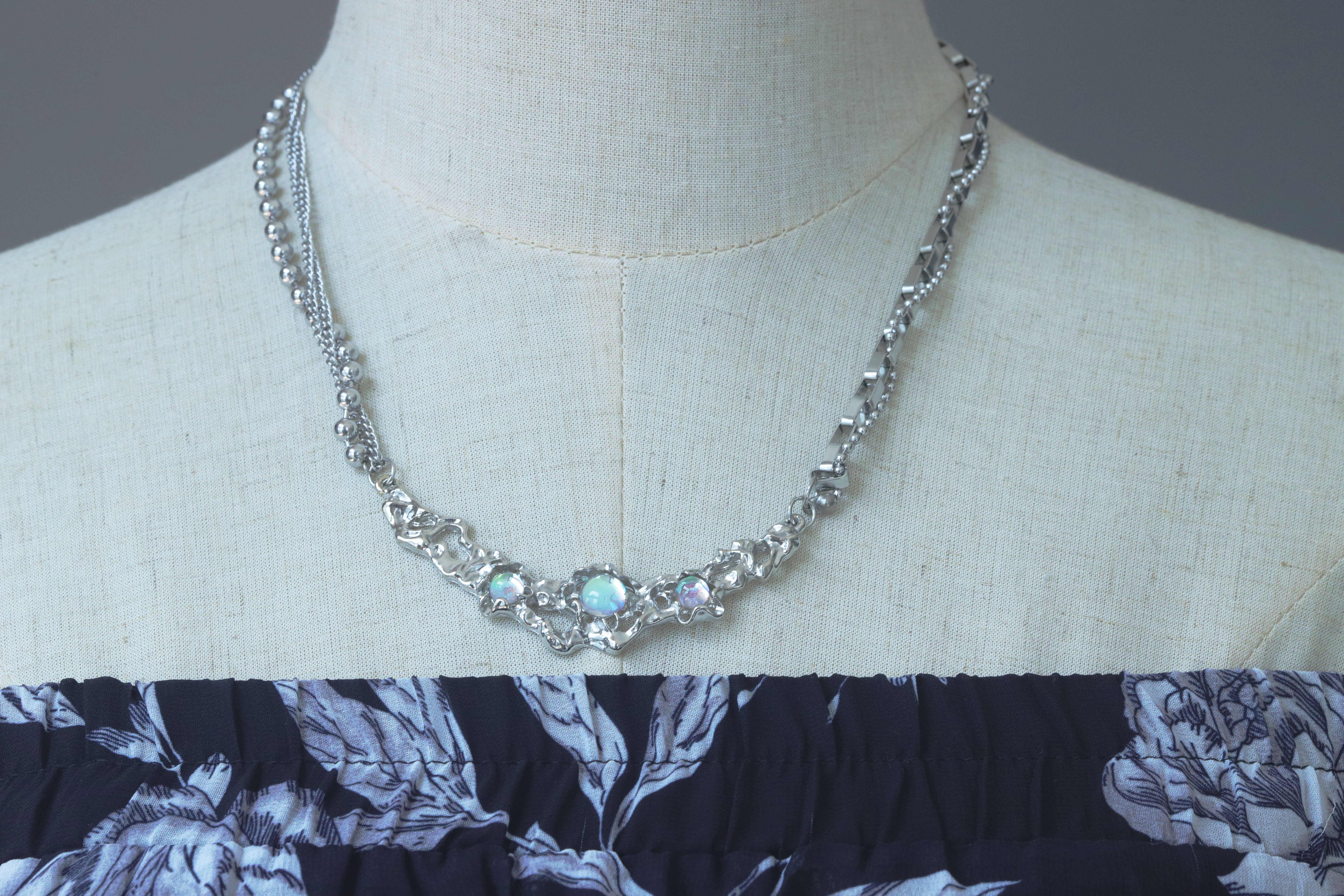 Ventfille Silver Color Opal Necklace for Women Girl Liquid Lava Star Irregular Jewelry 925 Stamp Birthday Dropshippping: Antique Silver Plated