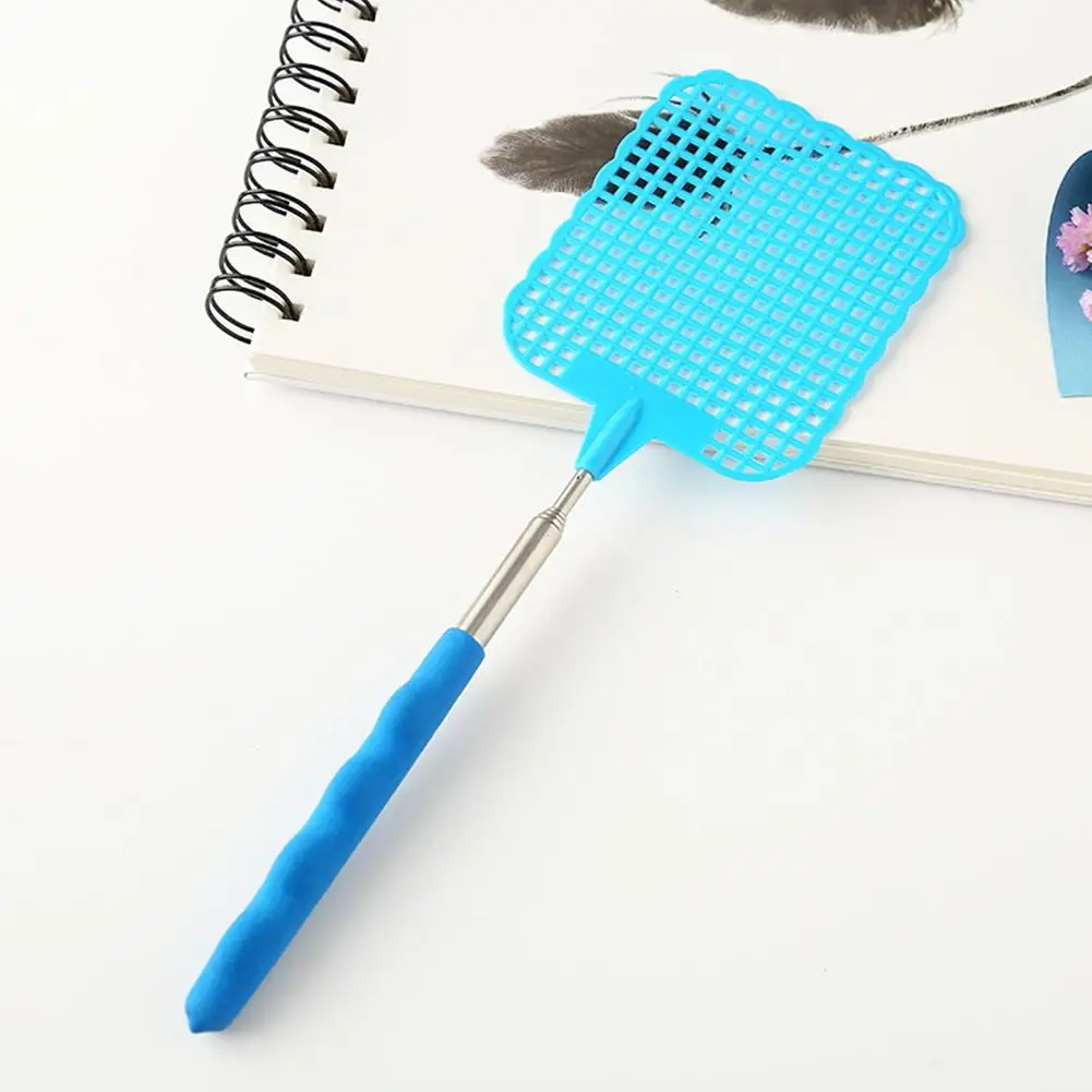 1pc Teleskop fliegenklatsche manuelle kunststoff edelstahl stange mit langen stange moskito klatsche hause scharfe werkzeuge: Blau