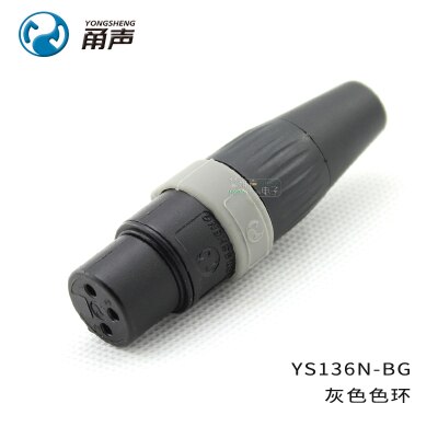 Genuine YONGSHENG (NEUTRIK) YS136N-B Black nickel plated cannon XLR three-core balanced cannon female plug with Color Ring: GRAY