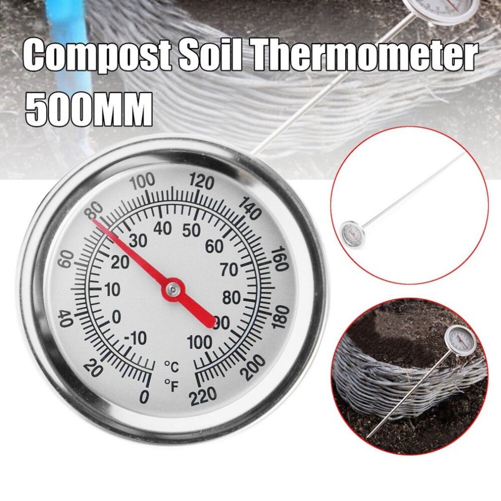 20 tum 50cm längd kompost jordtermometer premium livsmedelskvalitet rostfritt stål metall mätsond detektor