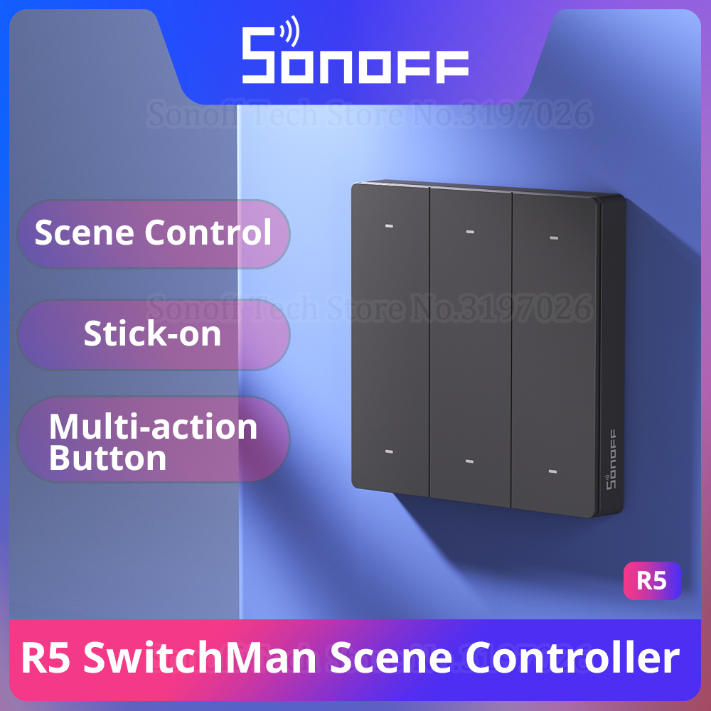SONOFF SwitchMan R5 Sterownik scen 6-klawiszowy swobodnie sterujący Stick-na eWeLink-zdalna bramka Wiele spustowych Współpracuje z M5 mini R3