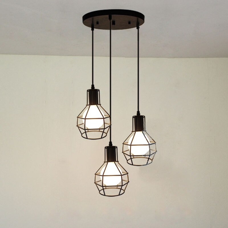 Nordisk loft retro jernbur moderne lysarmatur amerikansk industri vintage lampe kjøkken hengende lamper: 3 lys type b