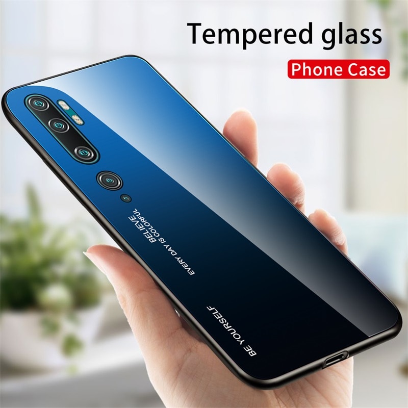 For Xiaomi MI Note 10 Case Luxury Gradient Tempered Glass Hard Soft Frame Full Back Covers For Xiaomi CC9 Pro Shockproof Fundas