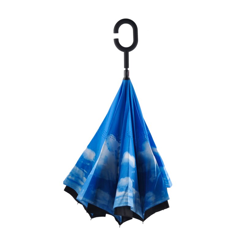 Parapluie inversé Double couche rabattable coupe-vent Protection contre la pluie auto-Stand Protection contre la pluie c-crochet mains pour femmes enfants