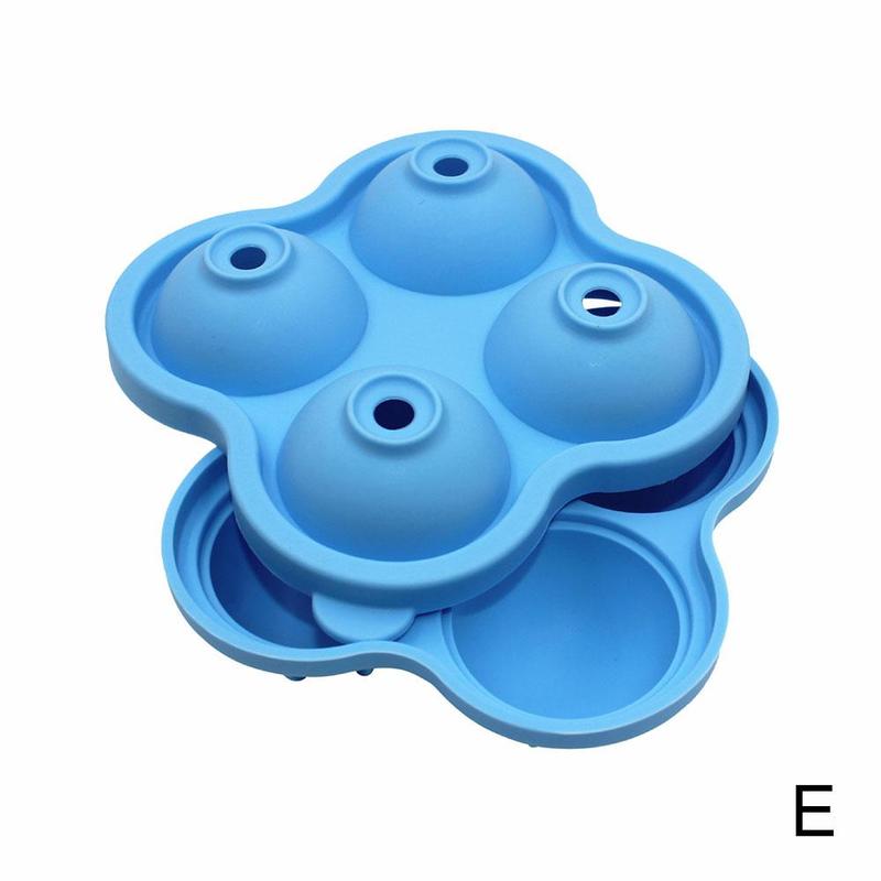 Spherical Ice Cube Tray 4 Cubes Silicone Ice Cube For Ice Maker With Cold Whiskey Cocktail Party Drink Lids mold Y7Y8: One-size-sky blue