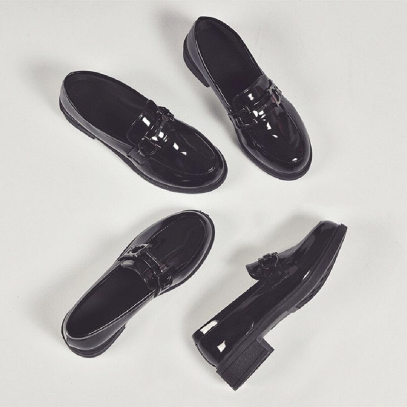 Teenager Girl Student Flat Platform Shoes for School Ladies Casual Round Toe Pu Leather Slip on Shoes Female Cool Shoes H5487