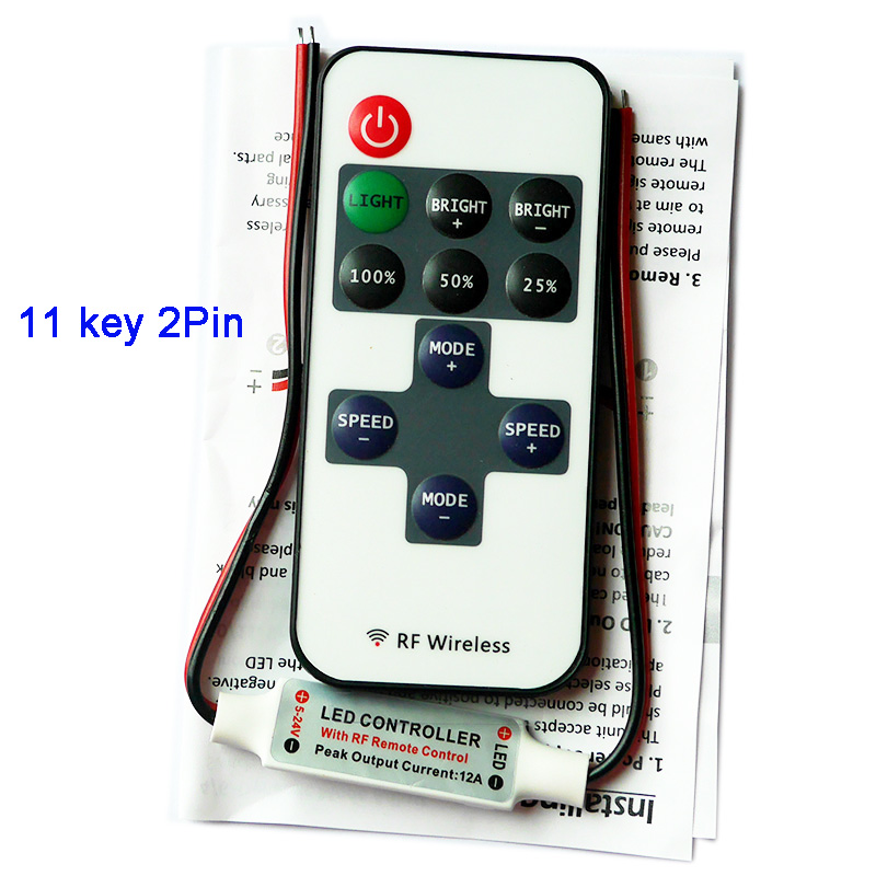 Mini 3 Sleutels Een Kleur Dimmer Controller Voor 5050 3528 3014 2835 Led Strip Licht Tape Lamp 12V 24V: 11 Key  2Pin