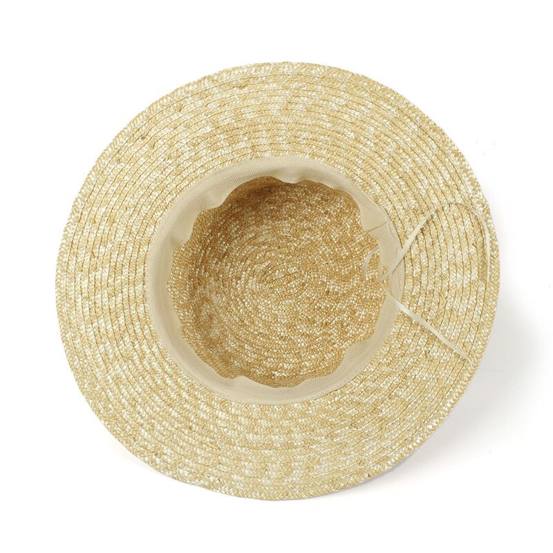 Sombrero de paja de trigo para mujer, gorro de sol plano con flor roja para playa, verano, , 100%