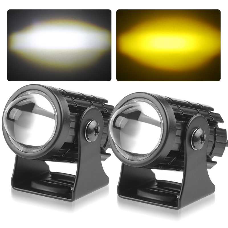 Mini Motorfiets Led Koplamp Projector Lens Dual Kleur Auxiliary Spotlight Mistlamp Voor Auto Atv Trucks Scooter Cafe Racer