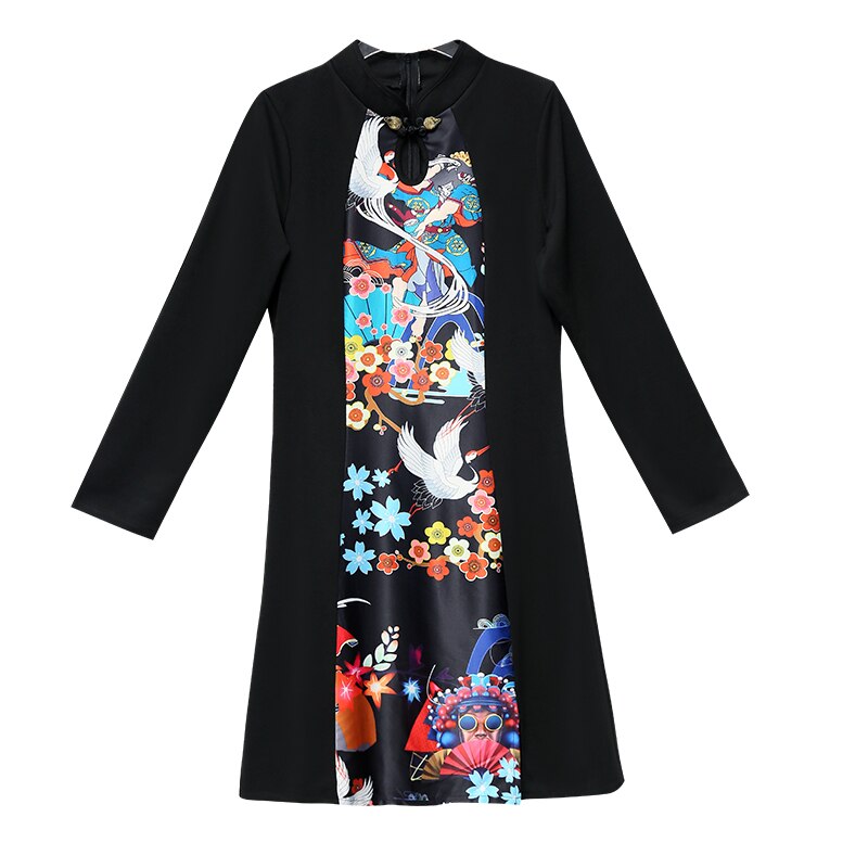 Vestido de verano de talla grande, negro, Vintage, Chino, Tradicional, informal, , manga larga, M-4XL