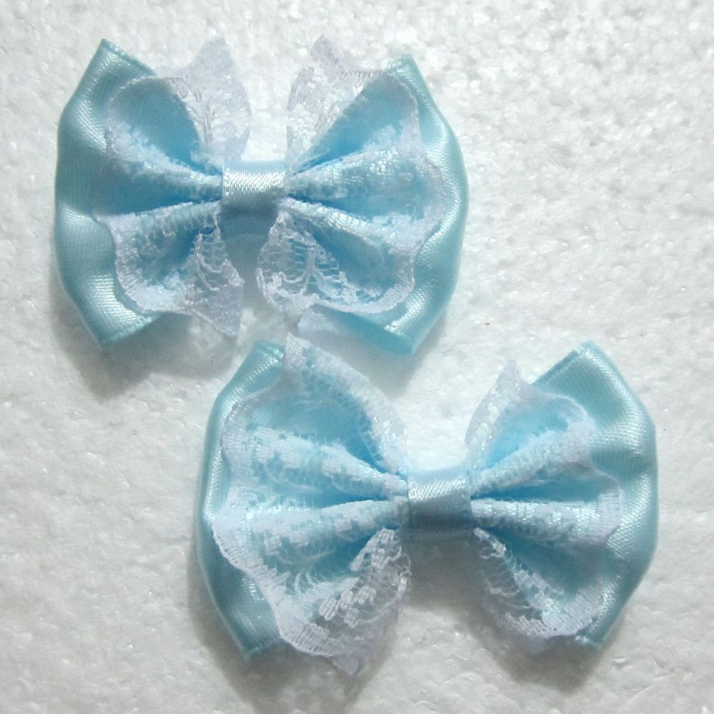 10 stuks/partij 55mm*35mm organza satijnen lint strik applicaties knutselen diy bruiloft  a01: Blauw