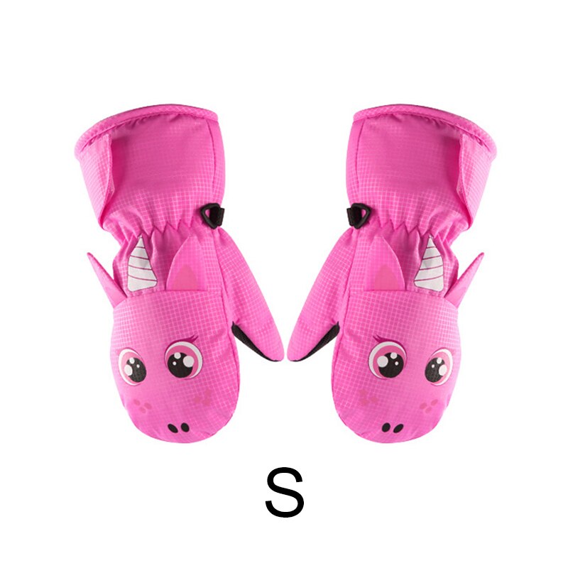 Crianças luvas de esqui, inverno mais veludo crianças meninas bonito dos desenhos animados impermeável à prova de vento antiderrapante luvas quentes: pink-S