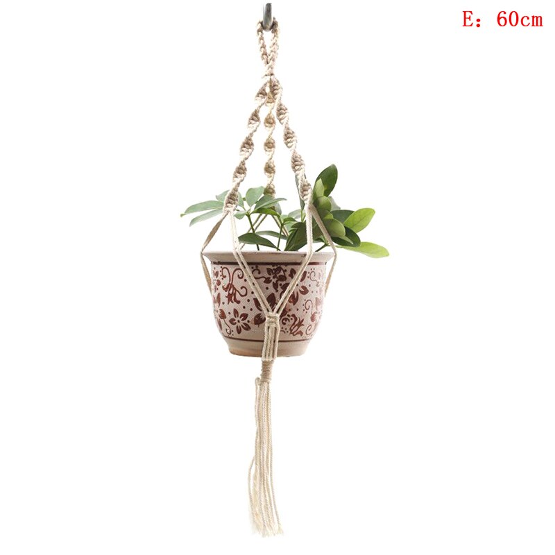 Vintage macramé plantenhanger haak bloempothouder 4 poten touw hangend touw muur huis tuin balkon decoratie mand: En