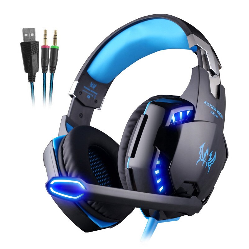 KOTION chaque Casque de jeu Casque basse profonde stéréo jeu Casque avec Microphone lumière LED pour PS4 ordinateur portable PC Gamer: G2000 Blue