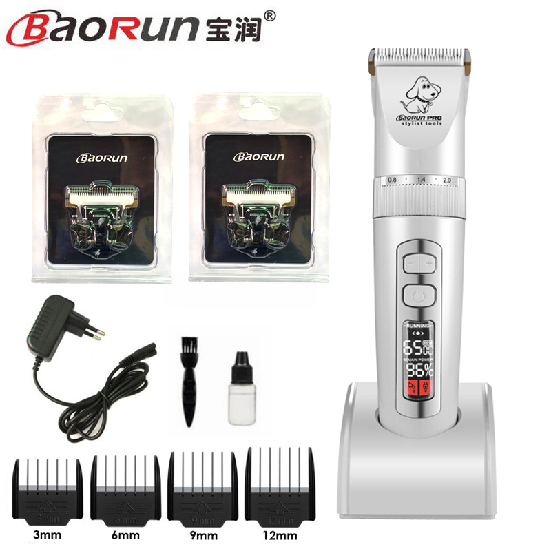 BaoRun P9 Pet Clipper Dog Hair Trimmer Grooming Pets Animal Cat Shaver Electric Scissors Mower Haircut Machine: White add 2pcs blade