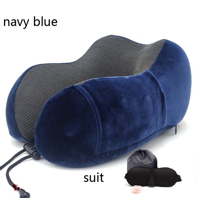 U Shaped Memory Foam Space Travel Neck Pillows Soft Slow Rebound Pillow Solid Neck Cervical Healthcare Bedding Wedge Pillow: navy blue suit