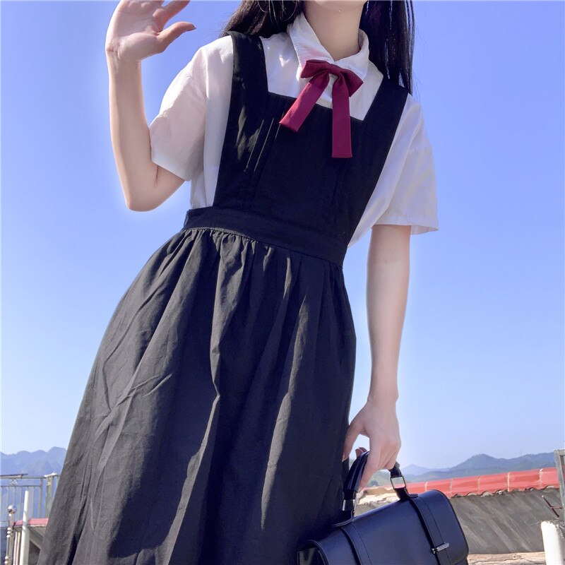 japanese style CollegeStudents High-Waisted Long Suspender Dress Female Summer school uniform jk uniform uniformes estudiantes