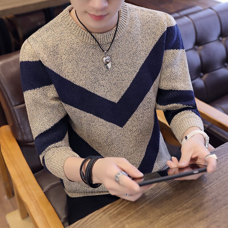 Winter winter au sweater herre stribe pink rød sweatre slim fit pullover herre strik herre strik tøj med o-hals
