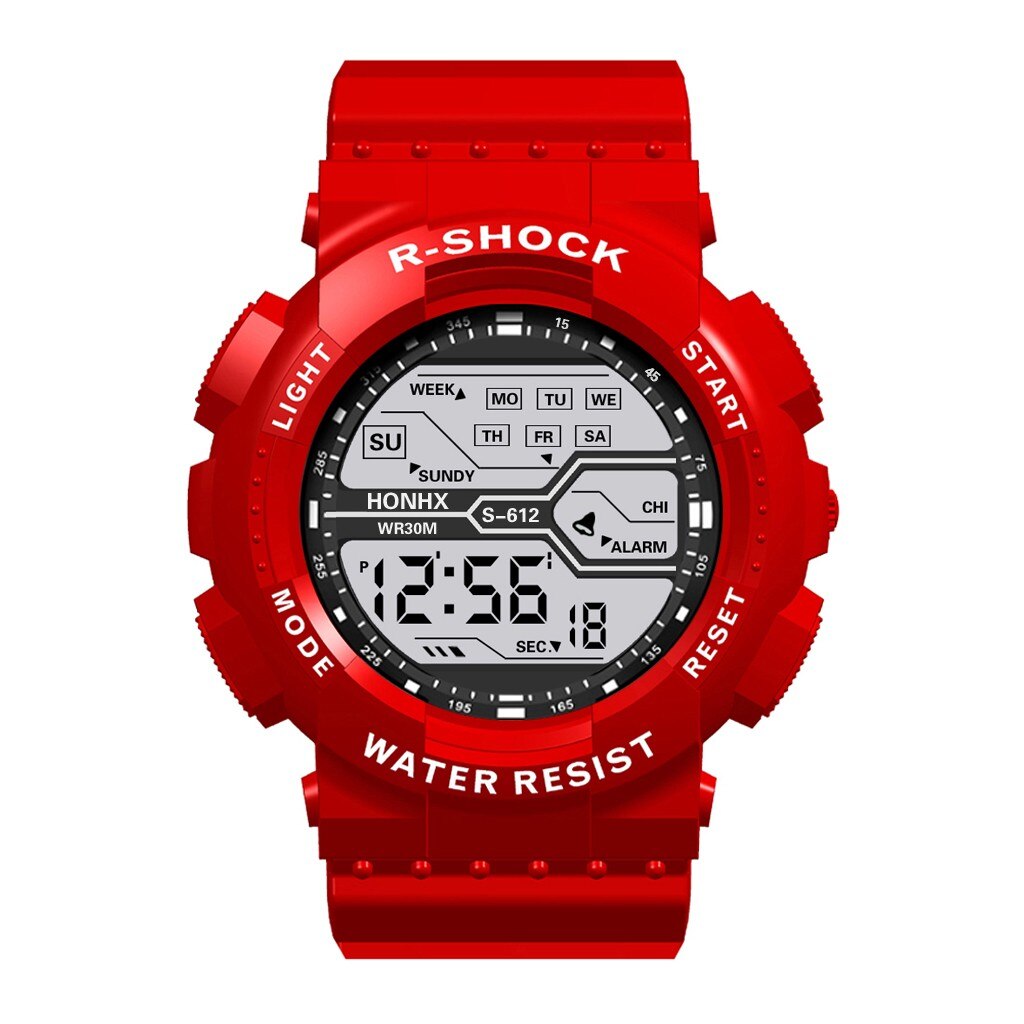 Reloj Honhx LED Digital de lujo para hombre, reloj de pulsera con fecha de deporte para hombre, relojes electrónicos para exterior, reloj de pulsera LED deportivo informal: Rojo
