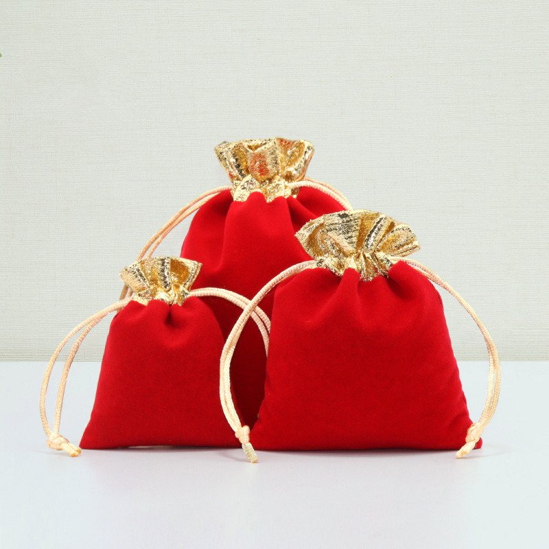 10 st/lot julpaket gyllene mun sammetspåse med dragsko grand flanell smyckespåsar bröllopsgodisficka: Röd / 10 x 12cm(10 st)