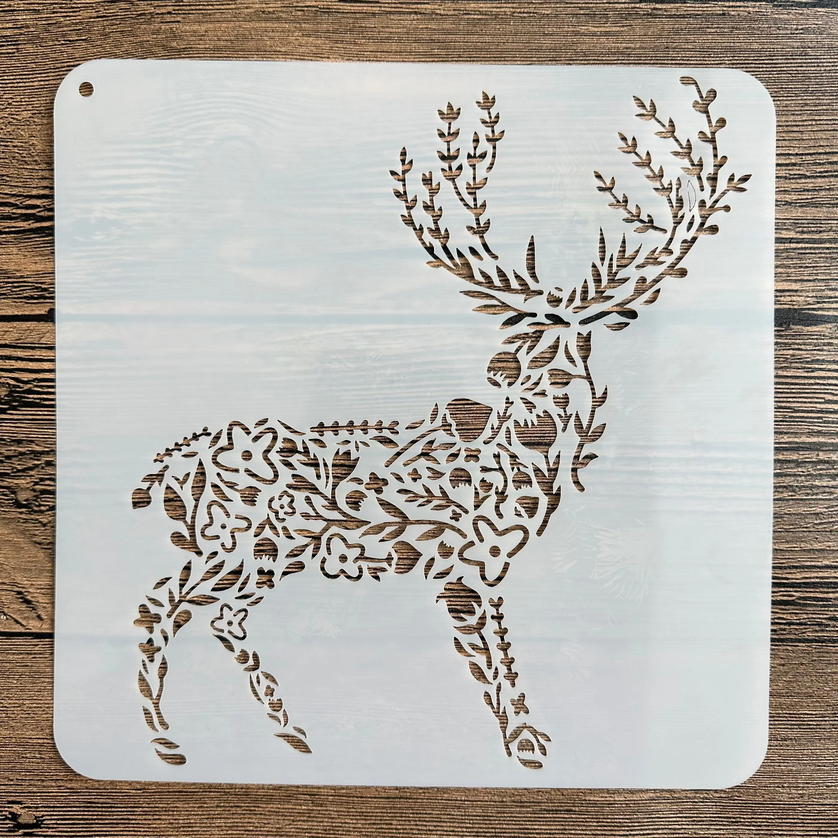 Molde de mandala DIY de 20x20 cm para pintar plantillas, álbum de fotos estampado, tarjeta de papel en relieve sobre madera, pared de tela, ciervo de Navidad: Oro