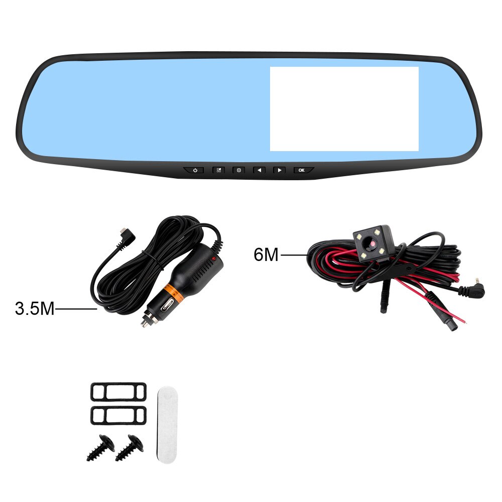 Leepee Auto Registrator Achteruitkijkspiegel Camera Dual Lens 4.3 Inch Dash Cam Omkeren Afbeelding Auto Dvr Dashcam Video Recorder: blue 6m No Buck / Geen