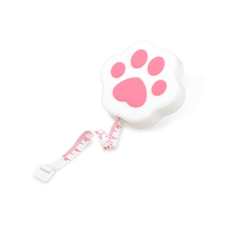 Portable Cartoon Body Measure Tape Lovely Kitten Paw-like Measuring Tape with Lock Pin/Push Button Mini Measuring Tape: white and pink