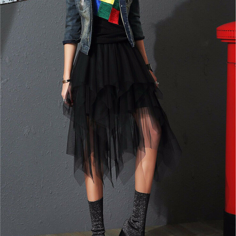Vrouwen Tule Rok Elastische Hoge Taille Onderrok Ballet Onregelmatige Geplooide Maxi Rok Sheer Tutu Tule Rokken