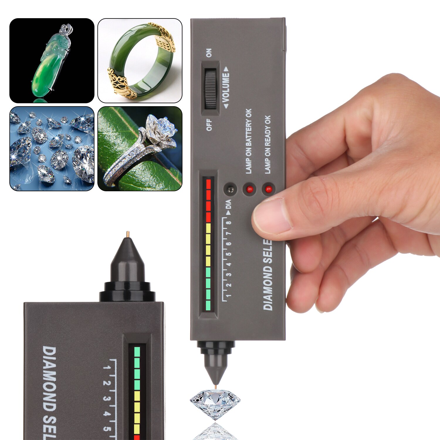 Diamond Selector II Gem Tester Pen With Mini Illuminated Jewelry Gemstone Testing LED Magnifying Electronic Diamond Tester Tool
