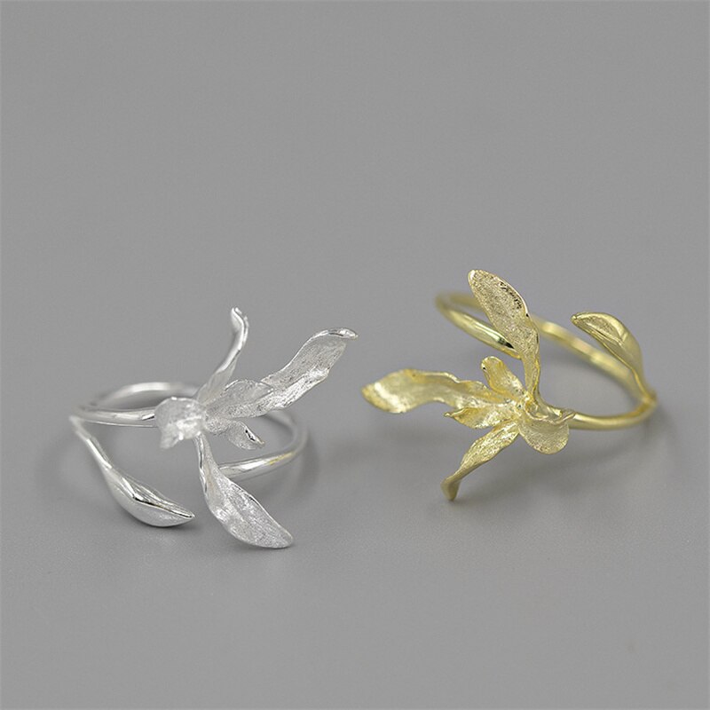 INATURE 925 Sterling Silver Orchid Flower Rings for Women Adjustable Opening Ring Jewelry
