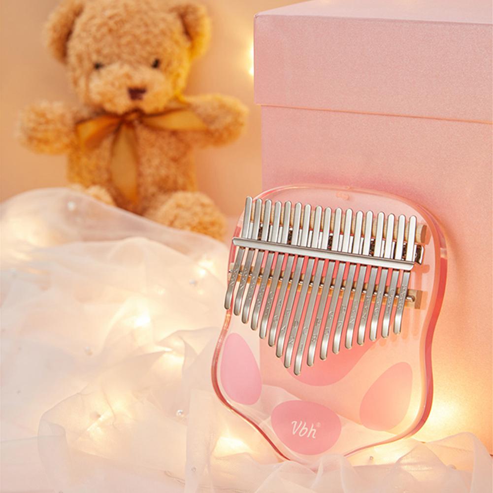 17 Keys Kalimba Thumb Piano Cat Paw Portable Transparent Acrylic Mbira with Tuning Hammer Bag